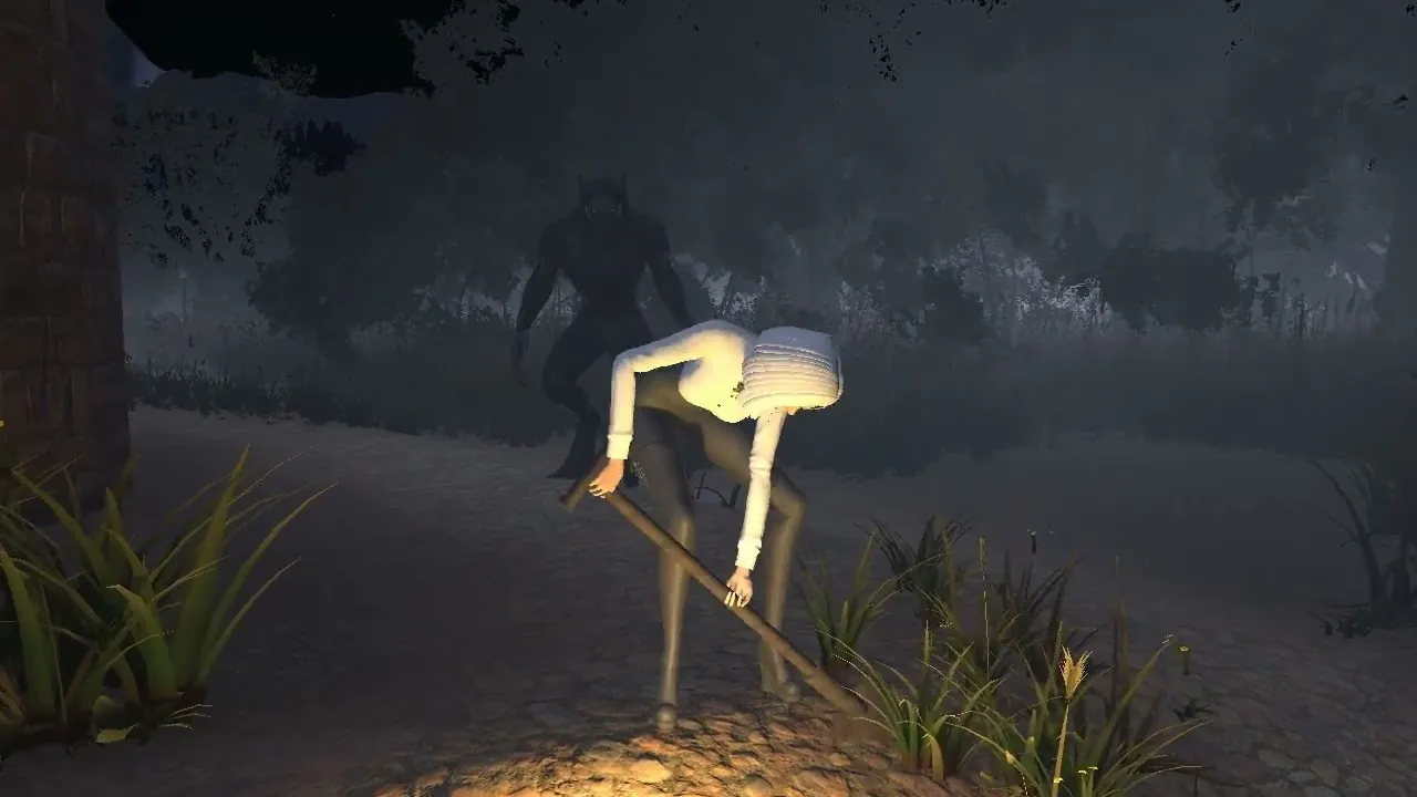 Digging by lantern light while the werewolf watches